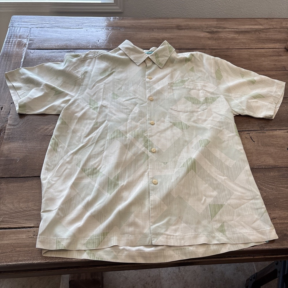TOMMY BAHAMA Shirt Mens Size L‎ Button Up Short Sleeve Silk Green